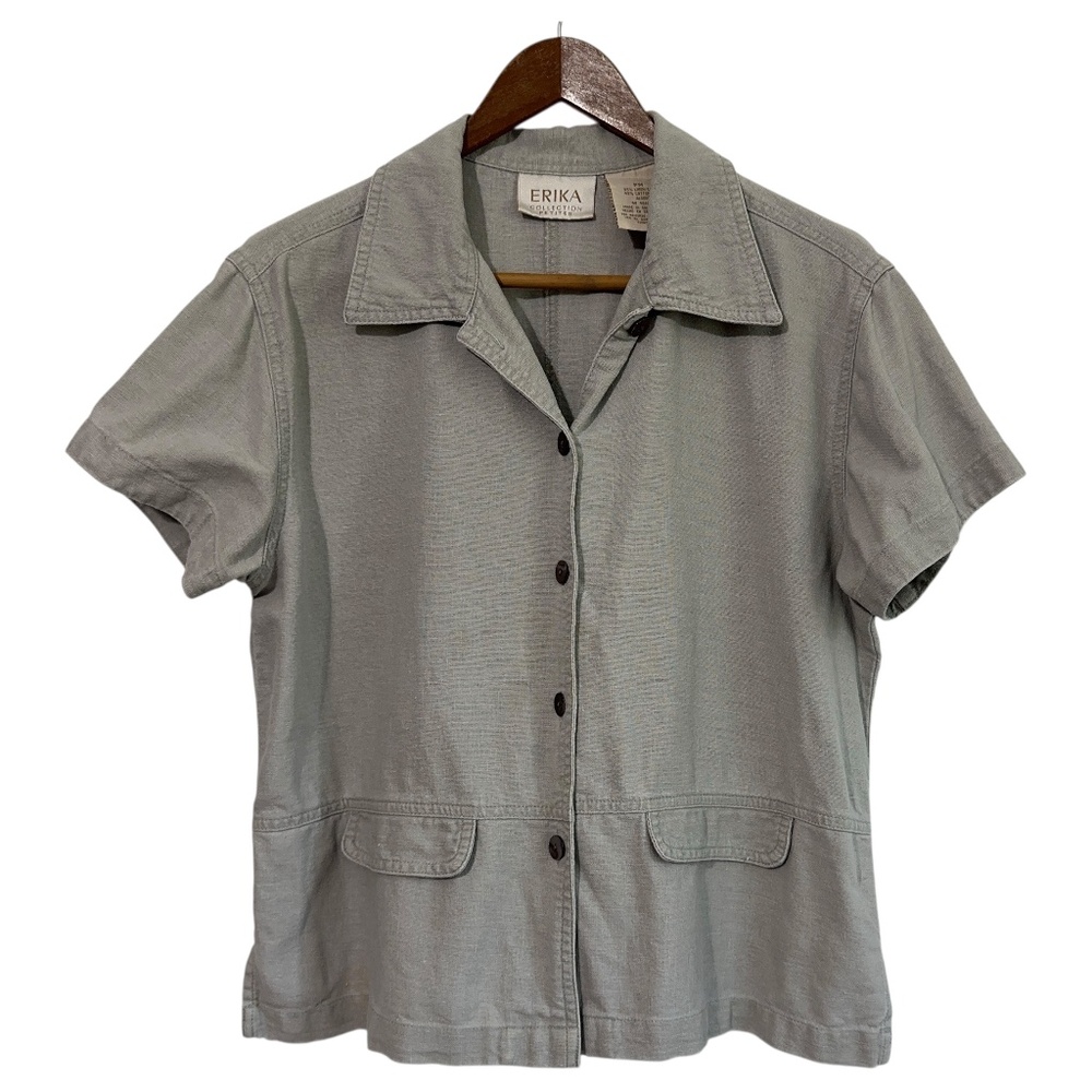 Erika Petites Womens Linen Blend Shirt Size PM Button Down